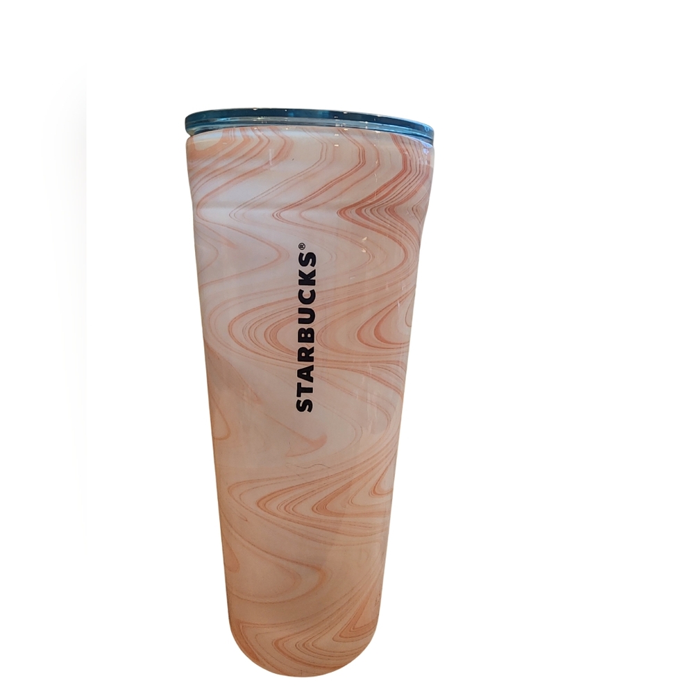 Rare 2019 Starbucks Swirl Glass Double Insulated Tumbler Coral Venti